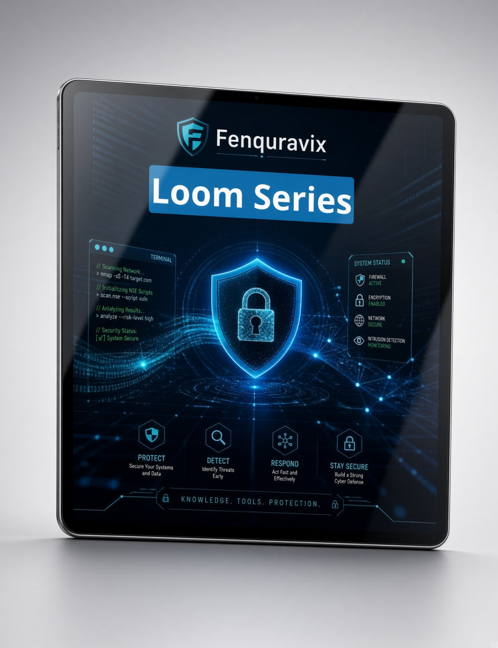A tablet device displaying a digital software interface for Fenquravix Loom Series, shown on a clean light gray background.